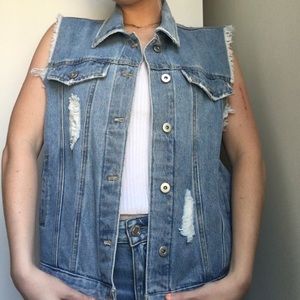 Distressed denim vest size medium